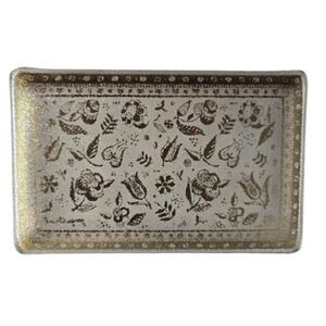 Georges Briard Glass Tray Gold Floral Accent Vintage Vanity‎ Decor